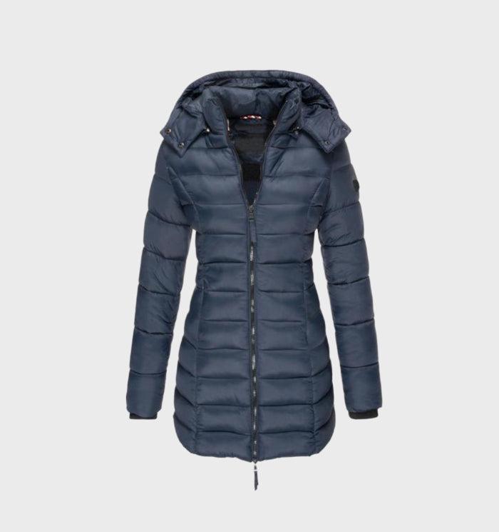Valenzora - fashionable long coat with soft lining and hood