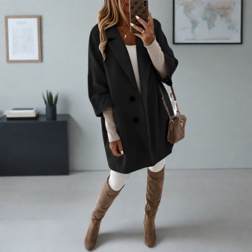 Valenzora - Women's chic oversized coat in ivory