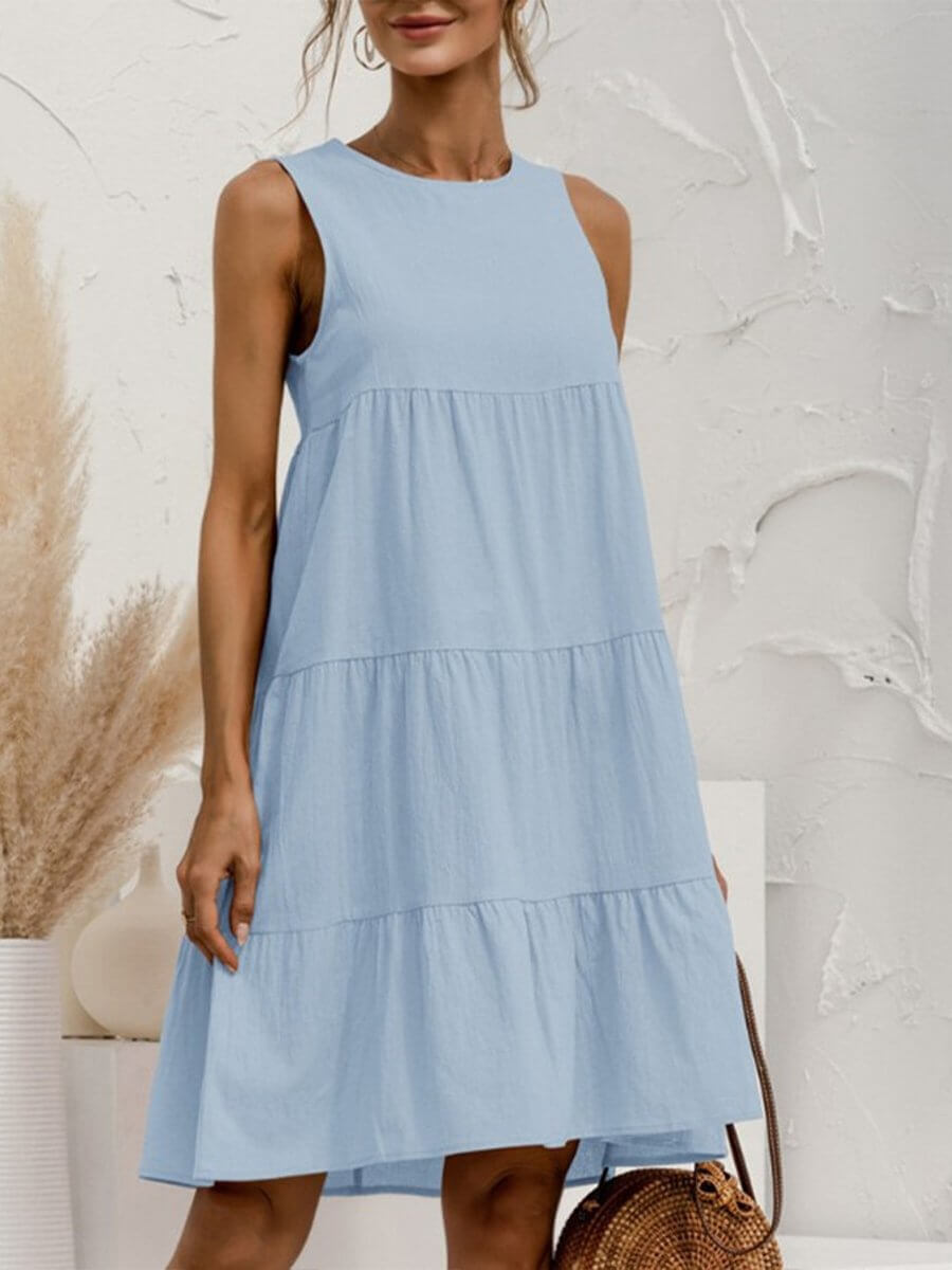 Valenzora | and linen sleeveless round neck dress