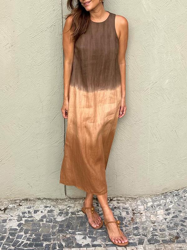 Luftiges Leinenkleid aus Baumwolle mit Farbverlauf und Beinschlitz