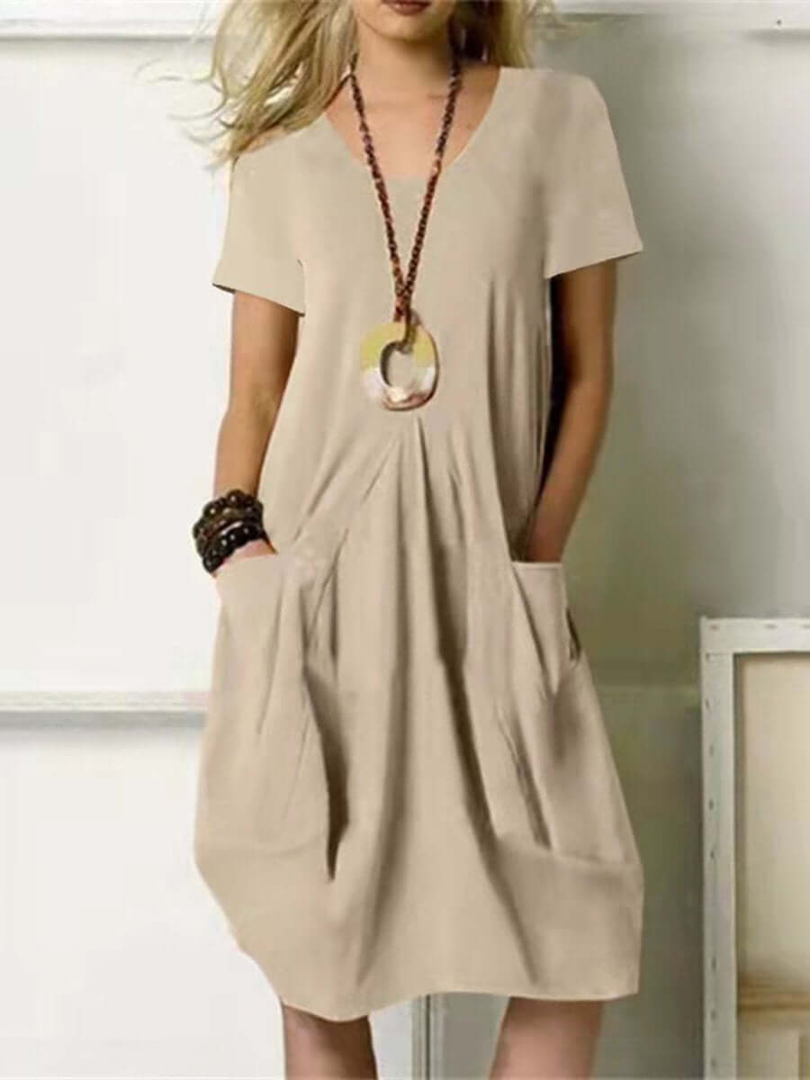 Valenzora | Round neck cotton-linen casual dress