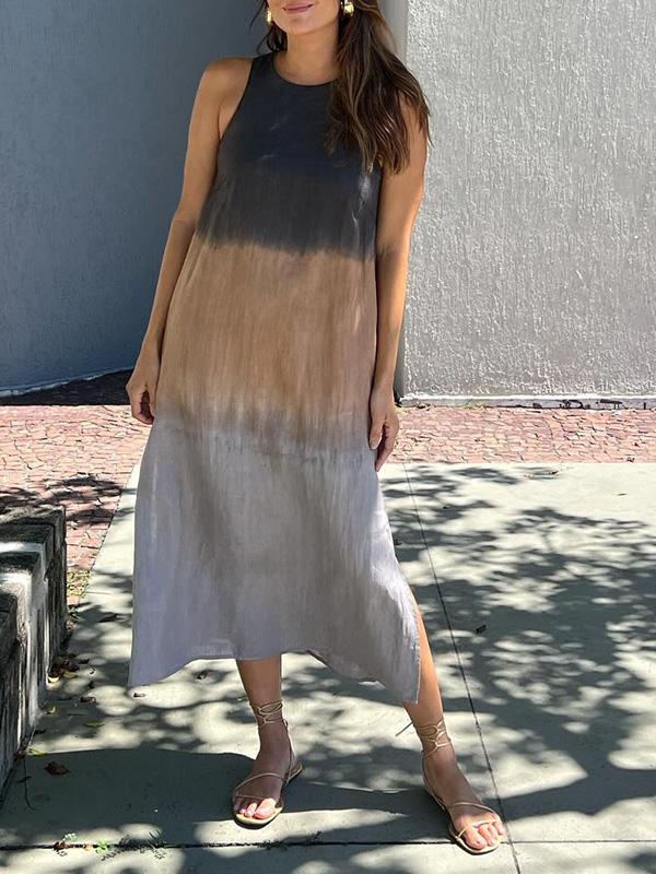 Luftiges Leinenkleid aus Baumwolle mit Farbverlauf und Beinschlitz