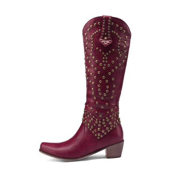 Lilybell - Hohe Stiefel mit Metallnieten und Cut-out-Absatz