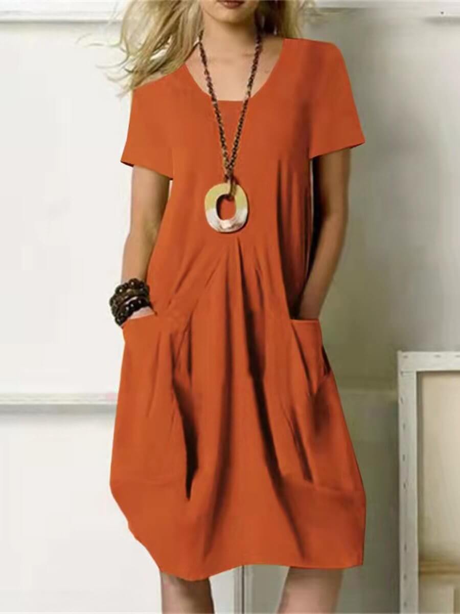 Valenzora | Round neck cotton-linen casual dress