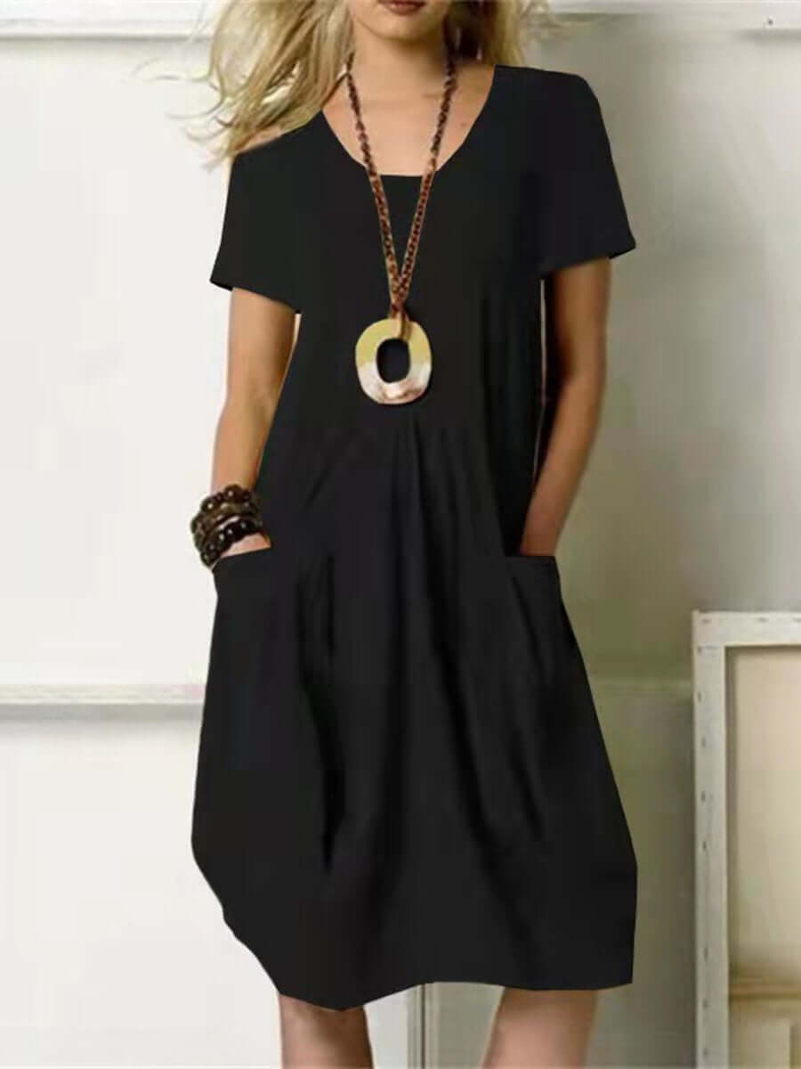 Valenzora | Round neck cotton-linen casual dress