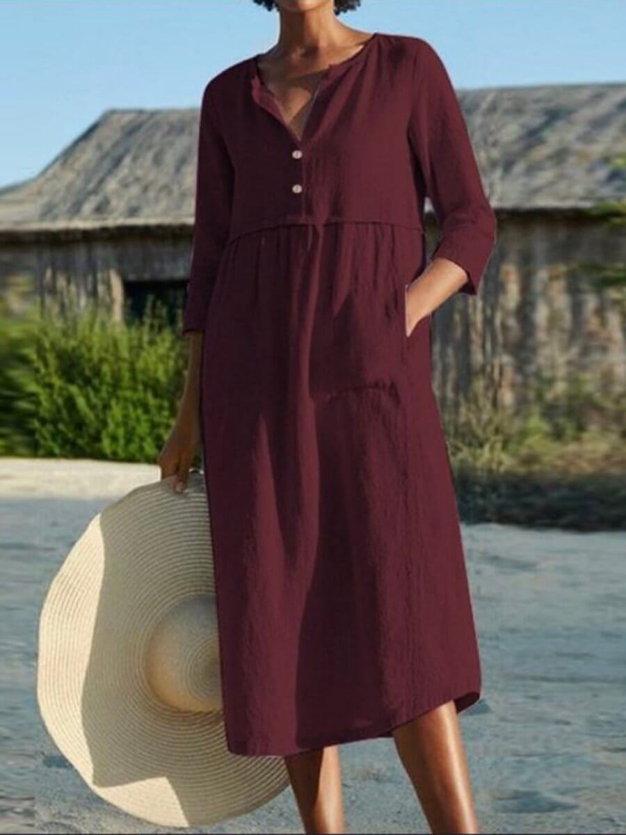 Valenzora | and linen dress with half sleeves