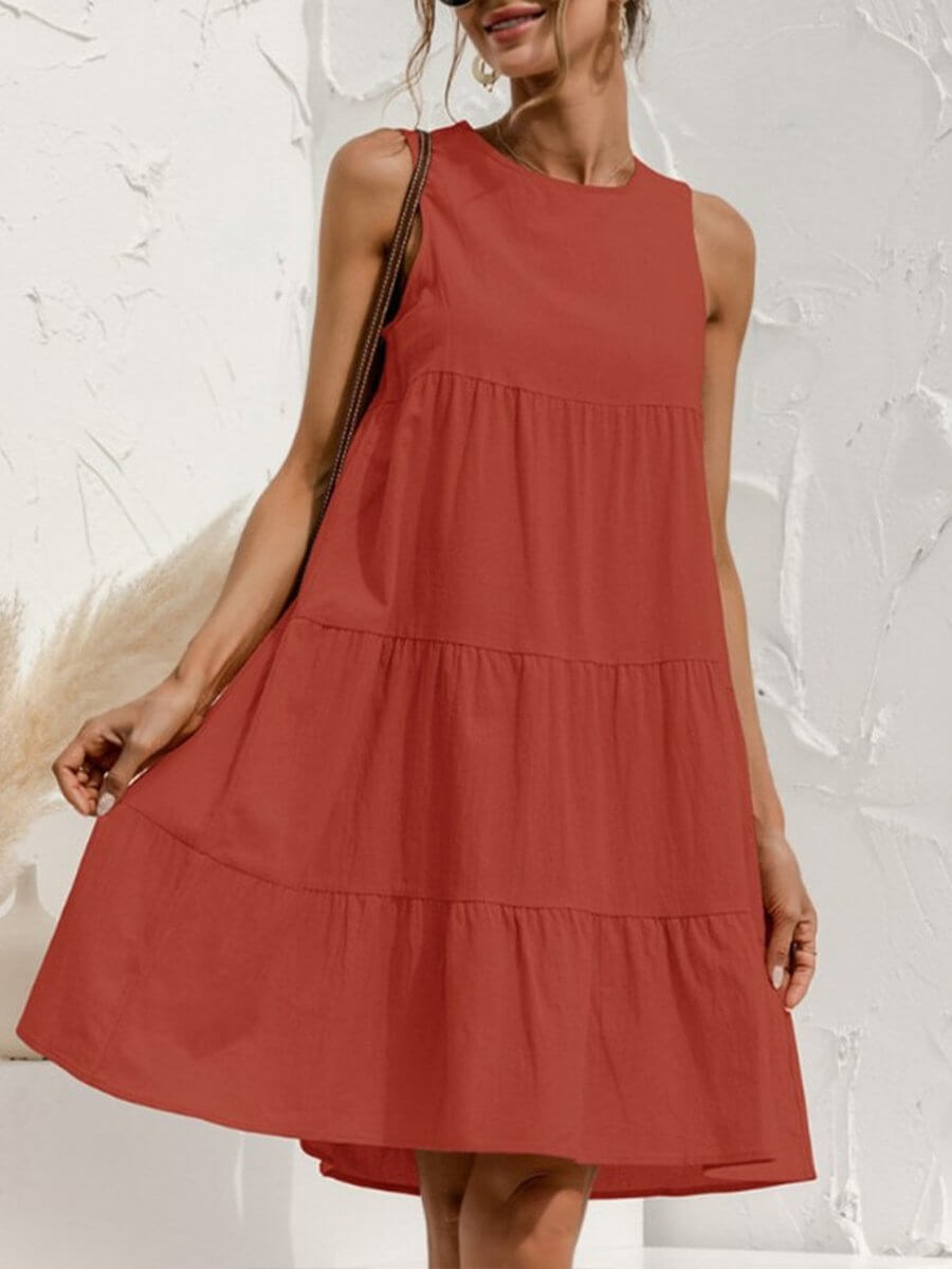 Valenzora | and linen sleeveless round neck dress