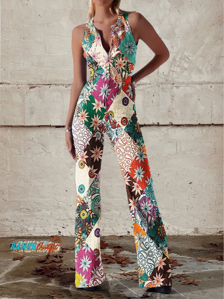 Valenzora | Floral Split Denim Jumpsuit
