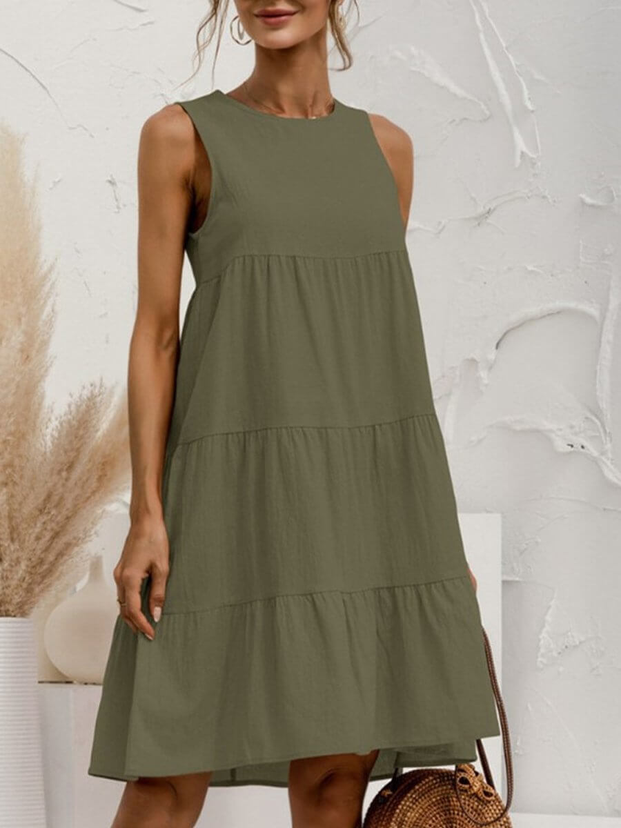 Valenzora | and linen sleeveless round neck dress