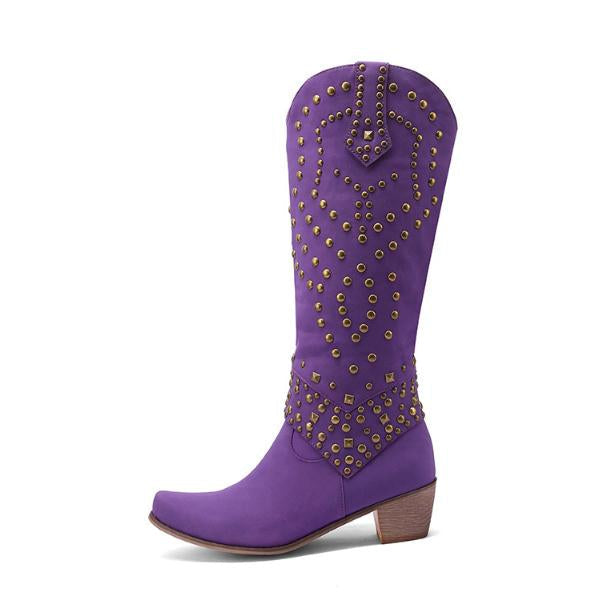 Lilybell - Hohe Stiefel mit Metallnieten und Cut-out-Absatz