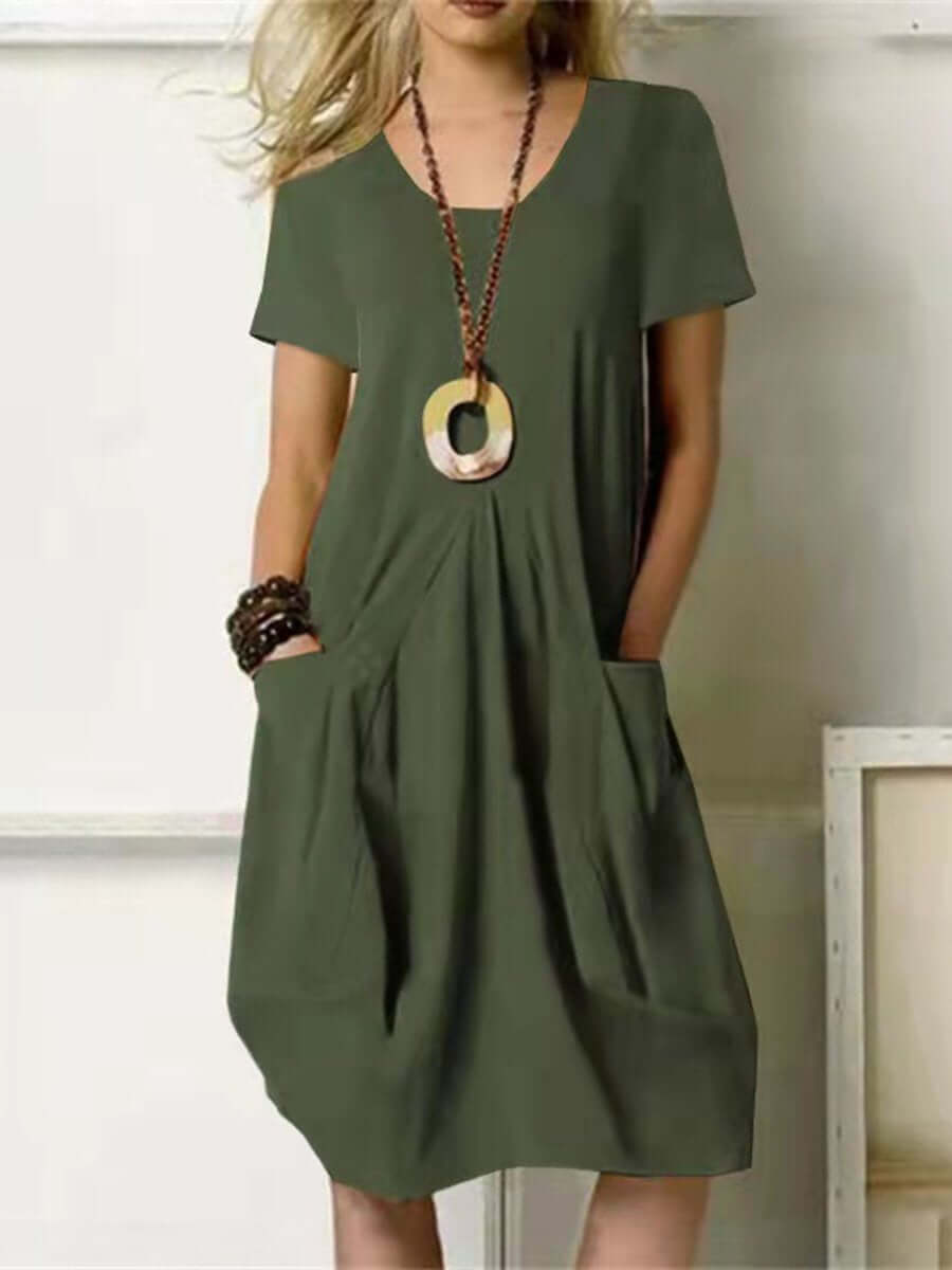 Valenzora | Round neck cotton-linen casual dress