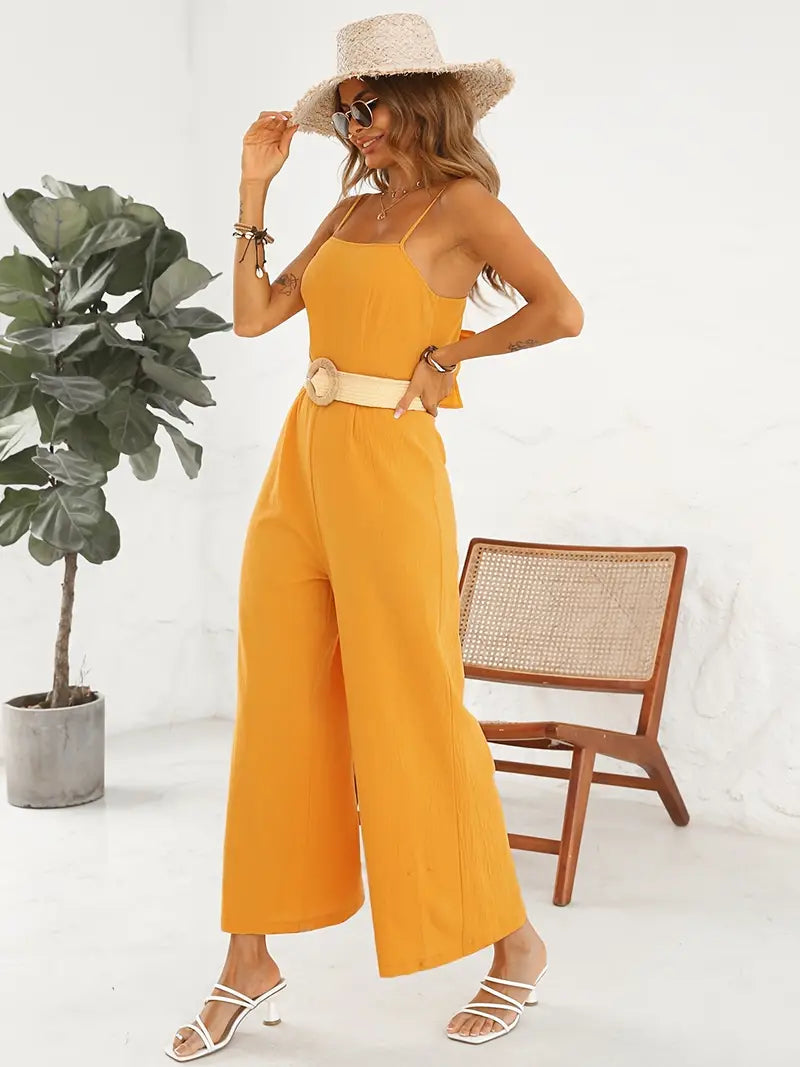 Valenzora | Elegant jumpsuit with spaghetti straps and belt