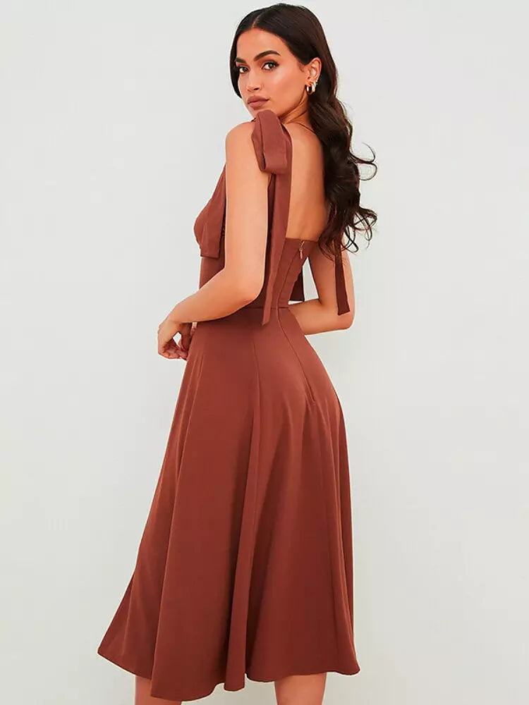 Valenzora | Backless Corset Korean Midi Dress for Women
