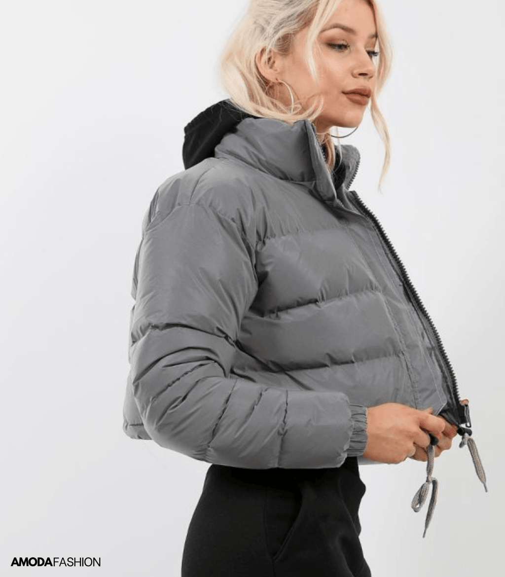 Puffer jacket with drawstring