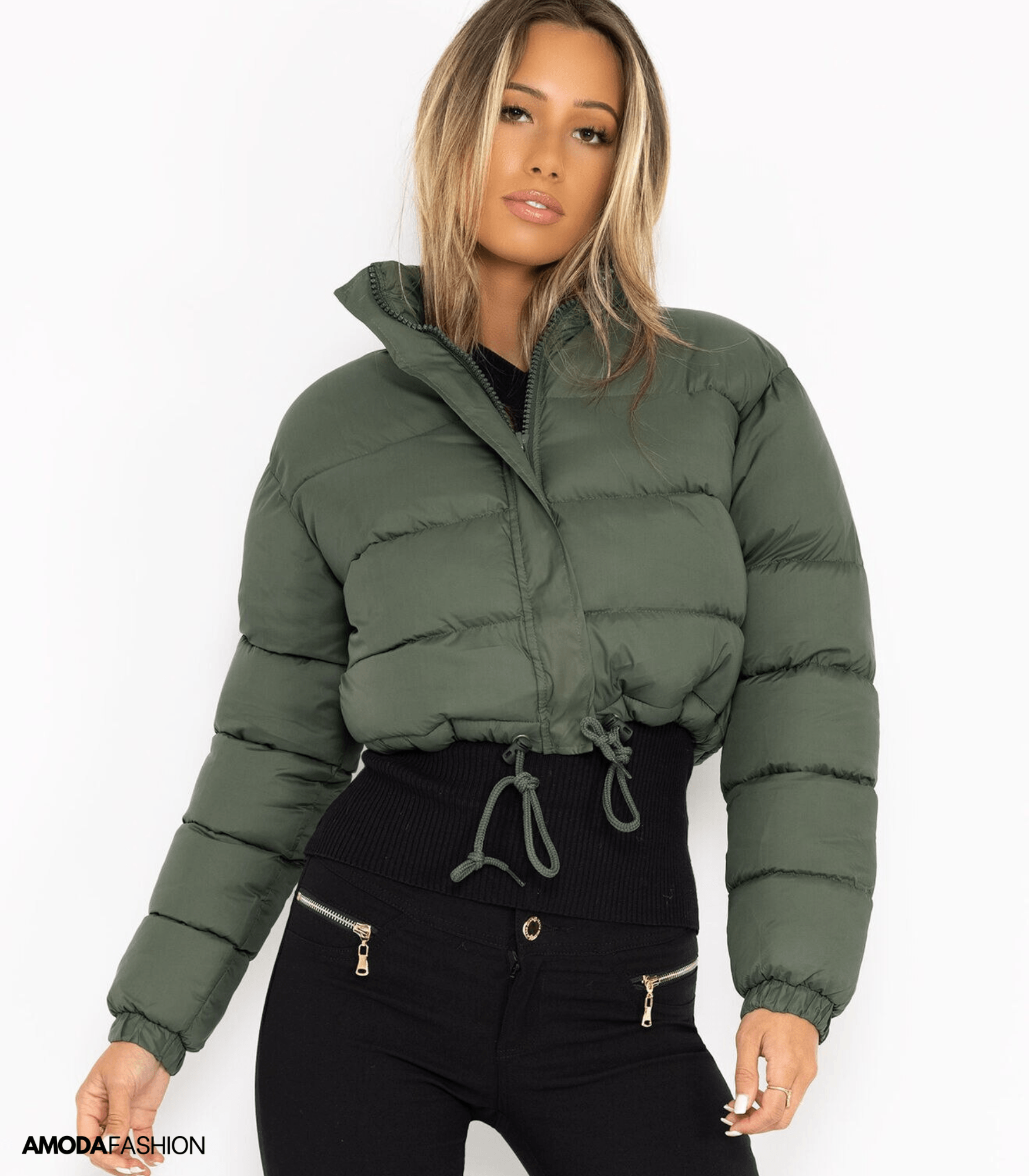 Puffer jacket with drawstring