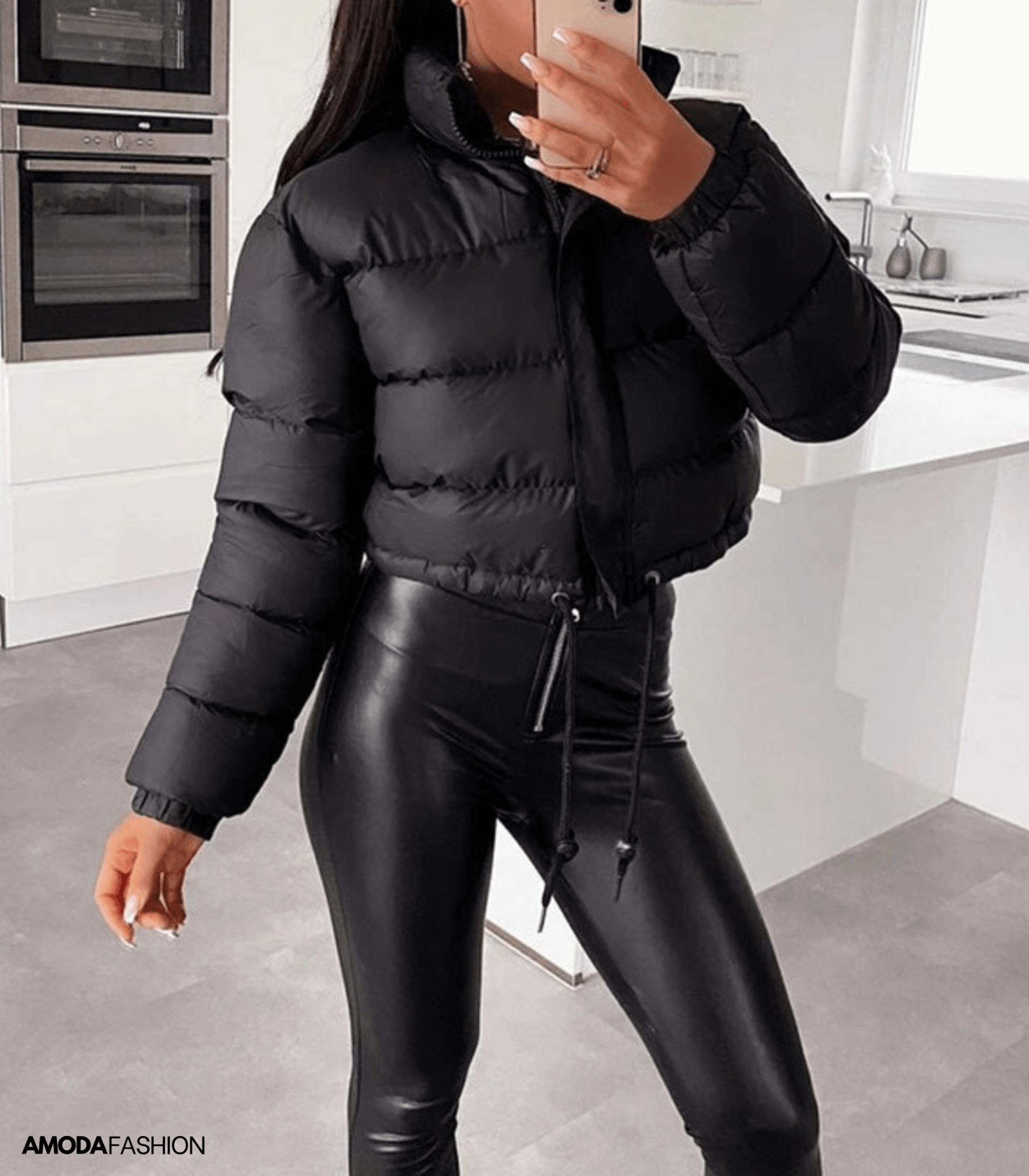 Puffer jacket with drawstring