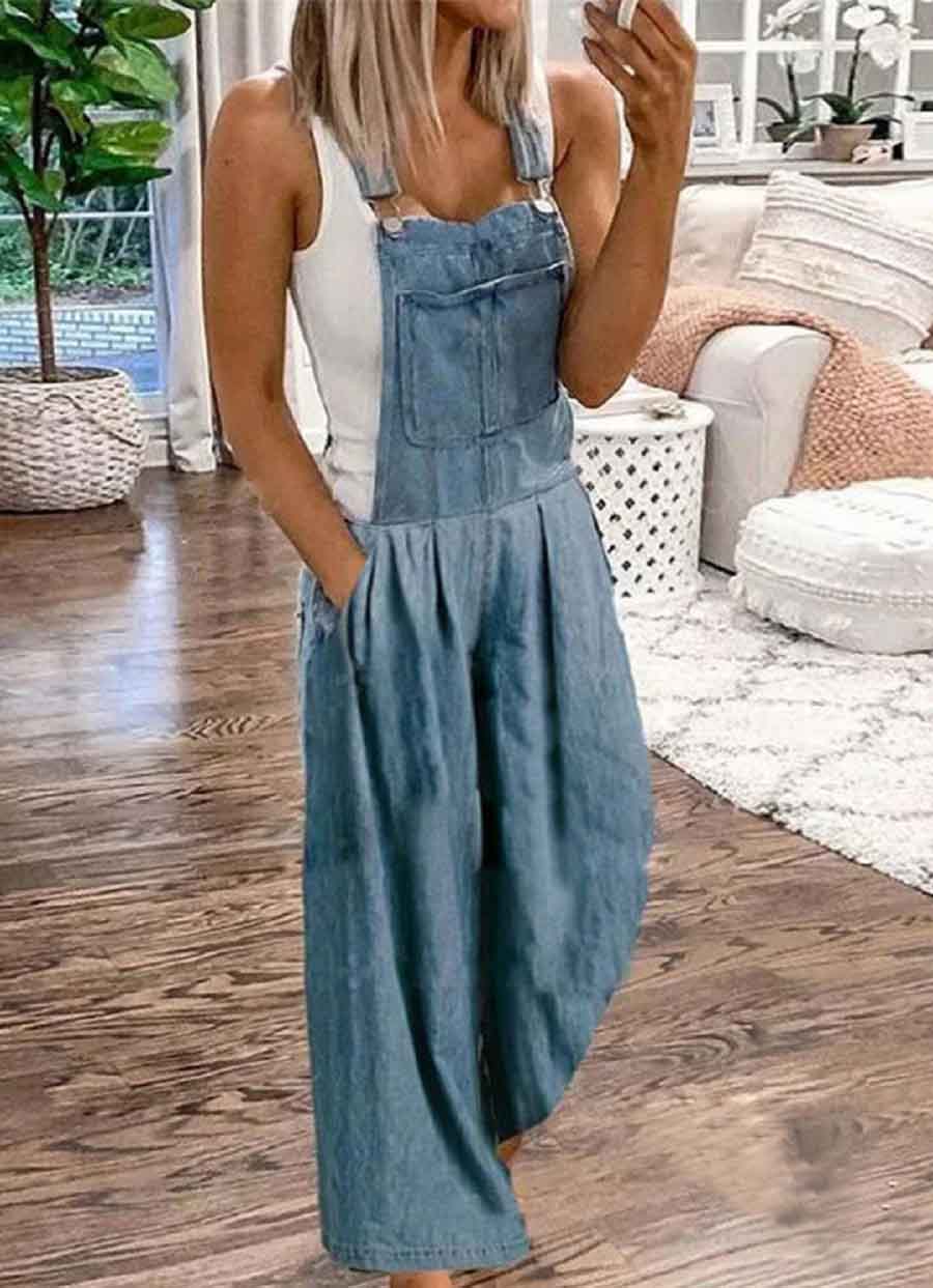 Valenzora | Casual Fashion Wide Denim Jumpsuit