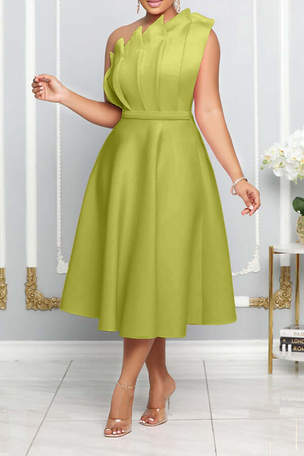 Valenzora | One-Shoulder Midikleid Elegante A-Linie Skulptierte Details Festliche Garderobe
