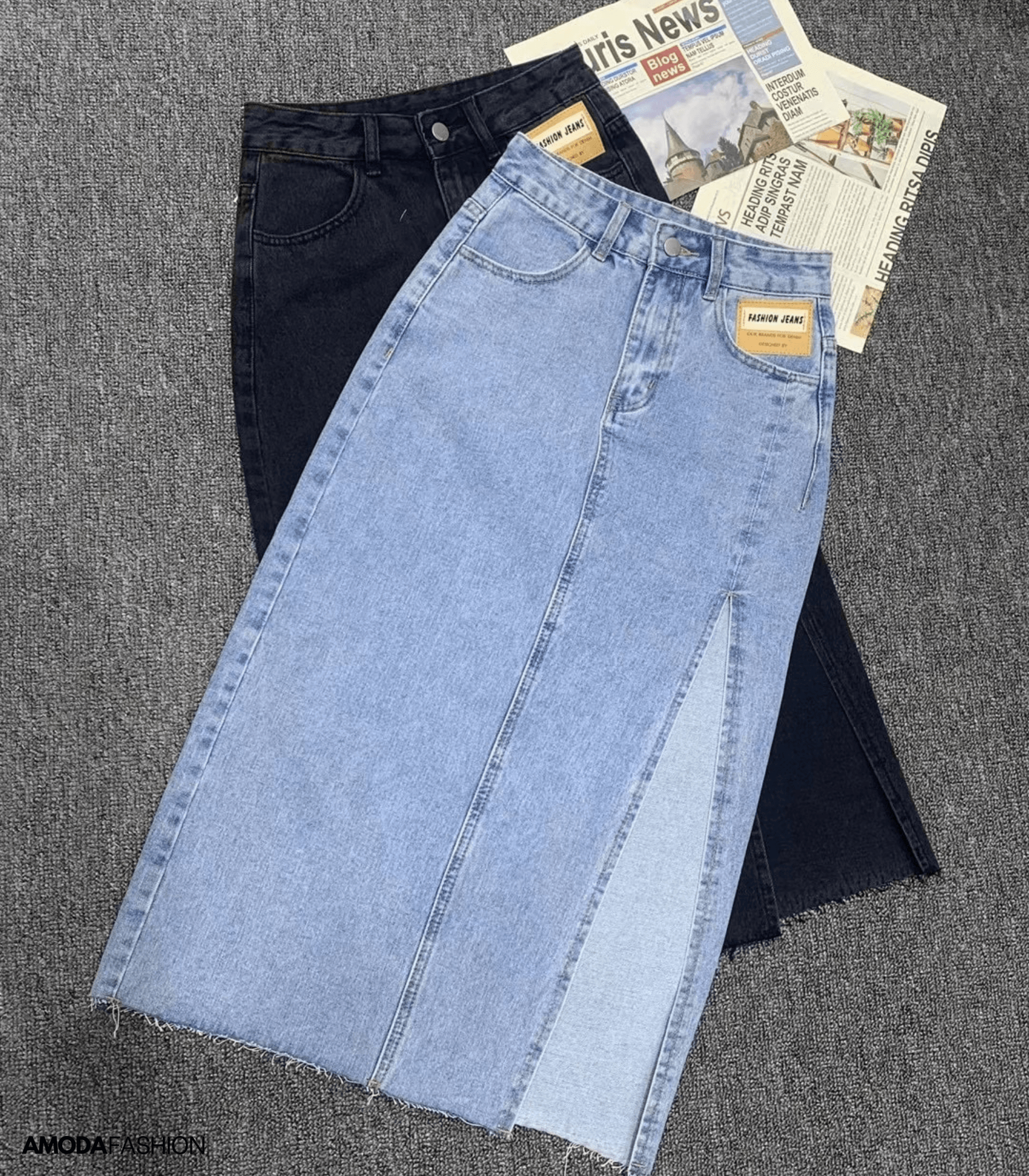 Valenzora | Long pencil denim skirt with side slit