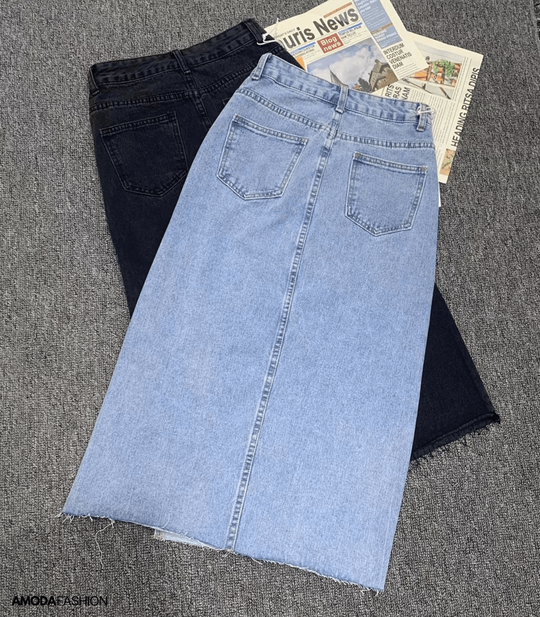 Valenzora | Long pencil denim skirt with side slit