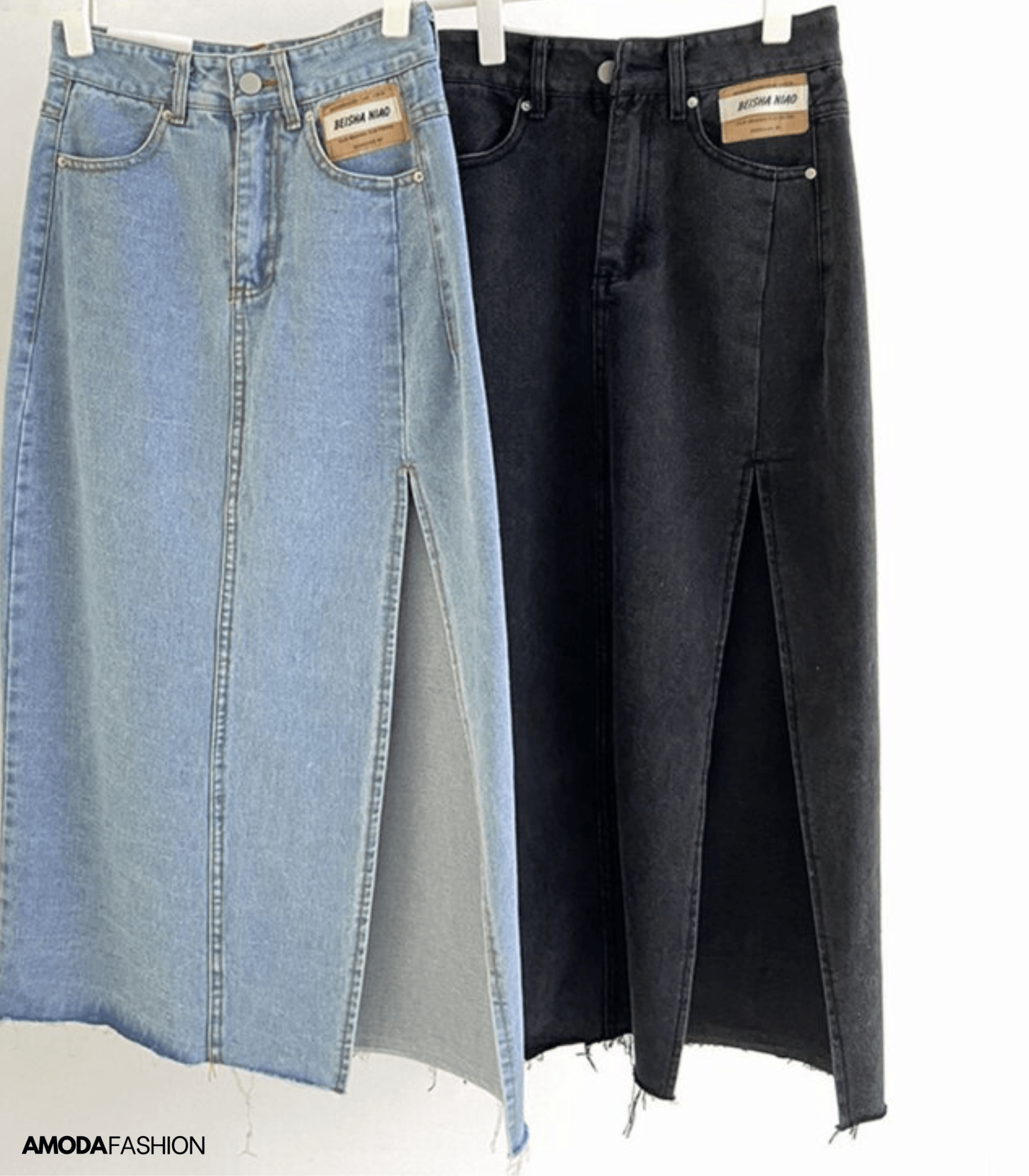 Valenzora | Long pencil denim skirt with side slit
