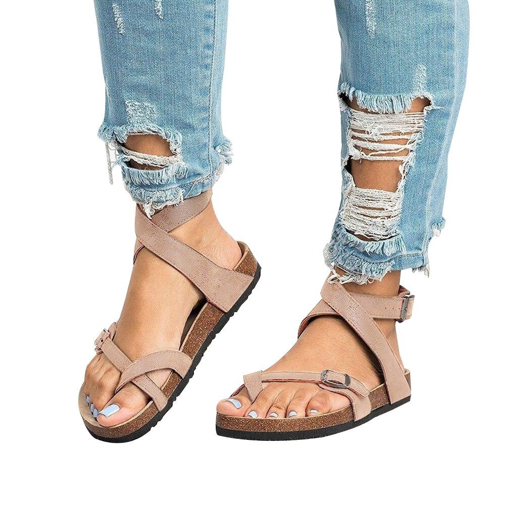 Valenzora | Leder-Flachsohlen-Sandalen Flip-Flop-Gürtelschnalle im römischen Stil