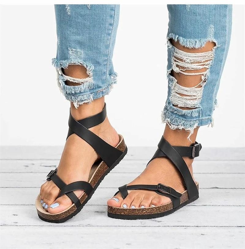 Valenzora | Leder-Flachsohlen-Sandalen Flip-Flop-Gürtelschnalle im römischen Stil
