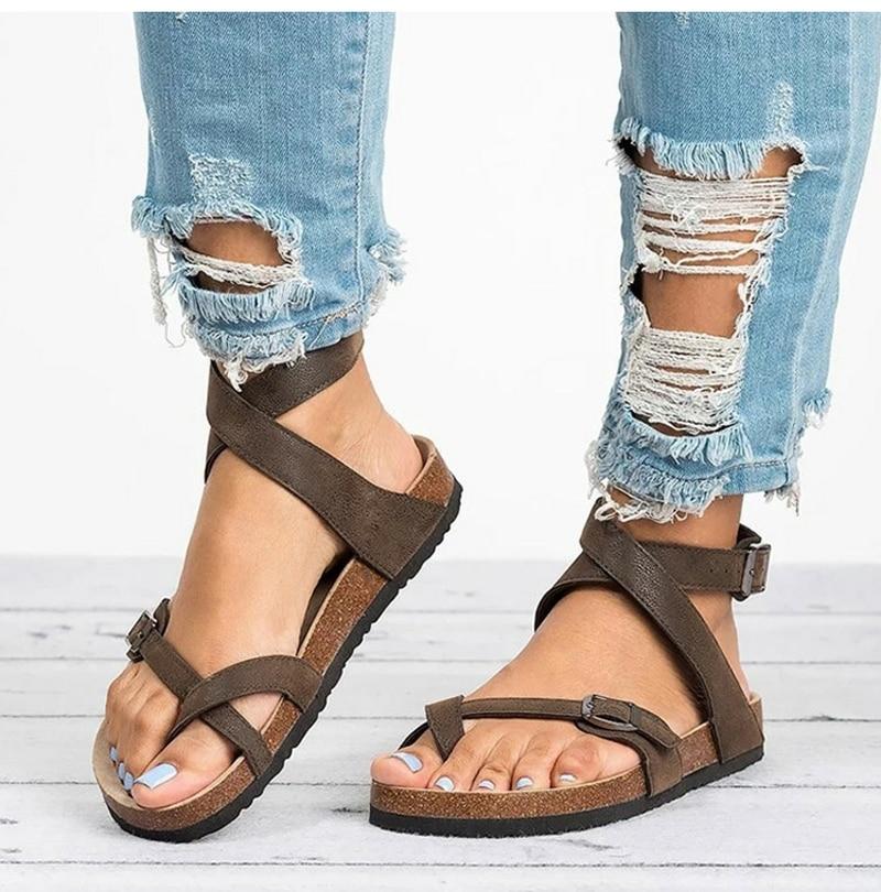 Valenzora | Leder-Flachsohlen-Sandalen Flip-Flop-Gürtelschnalle im römischen Stil