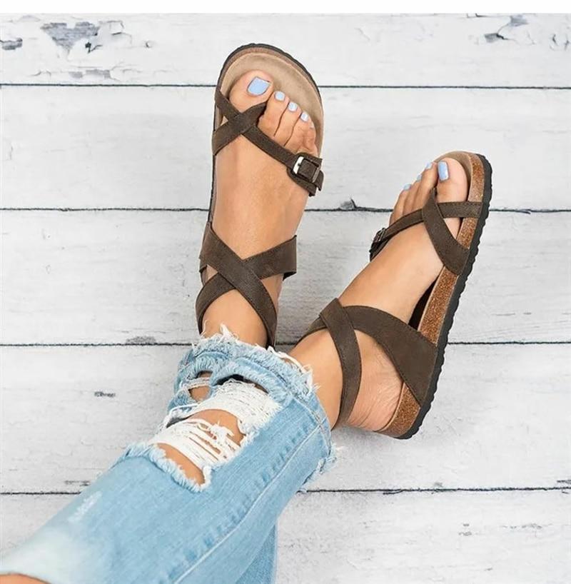 Valenzora | Leder-Flachsohlen-Sandalen Flip-Flop-Gürtelschnalle im römischen Stil