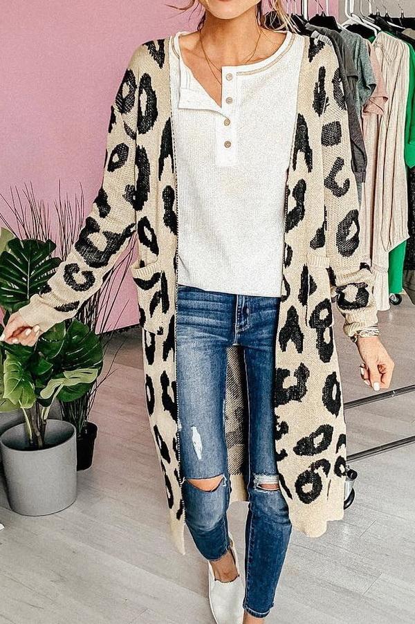Valenzora leopard print long sweater jacket