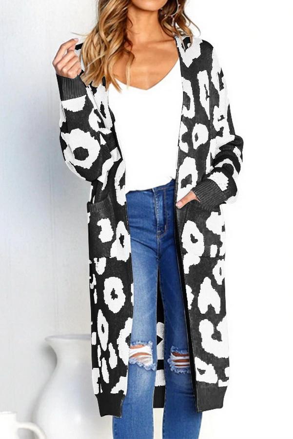 Valenzora leopard print long sweater jacket