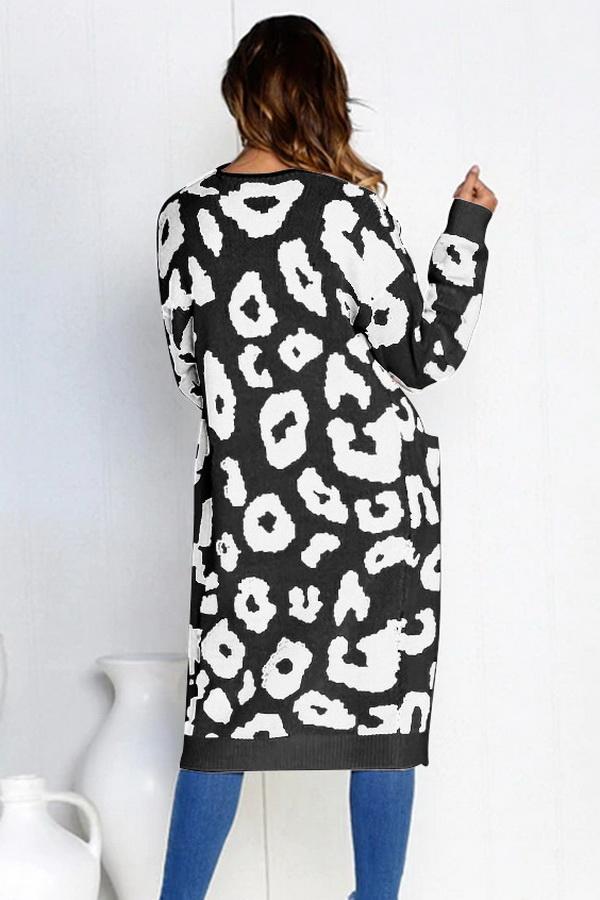 Valenzora leopard print long sweater jacket