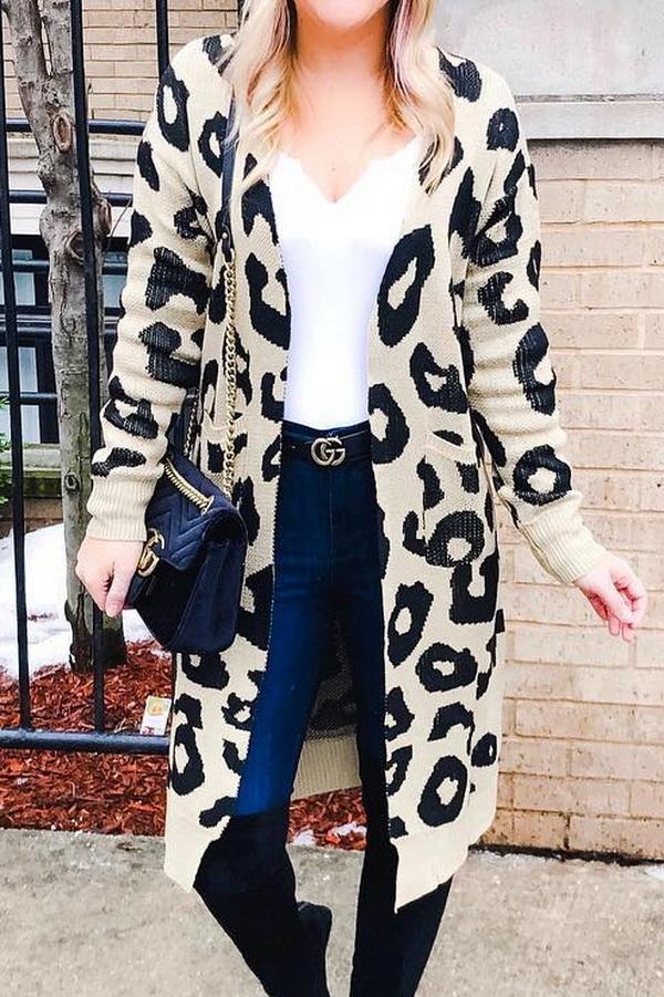 Valenzora leopard print long sweater jacket