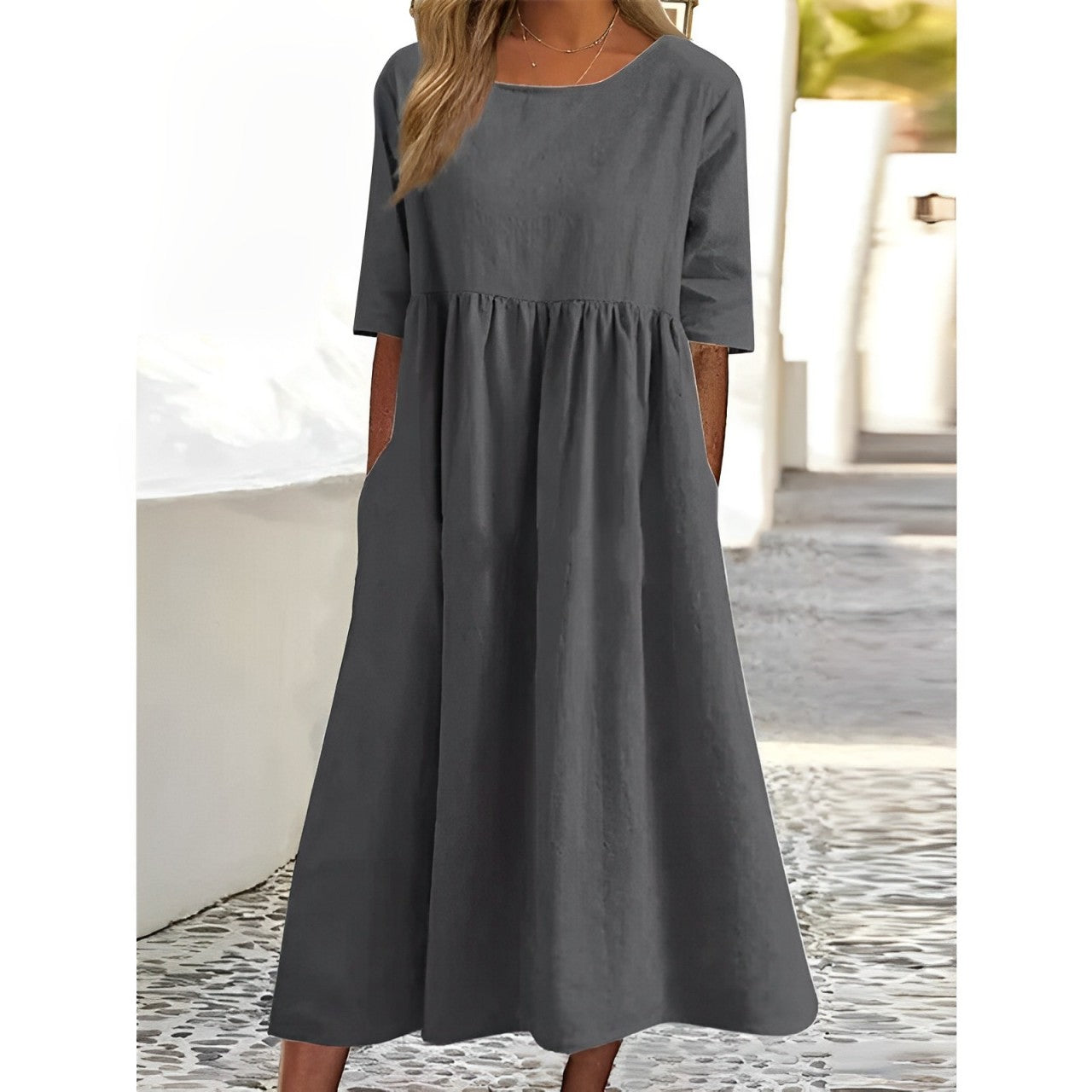 Valenzora | Breathable cotton linen midi dress