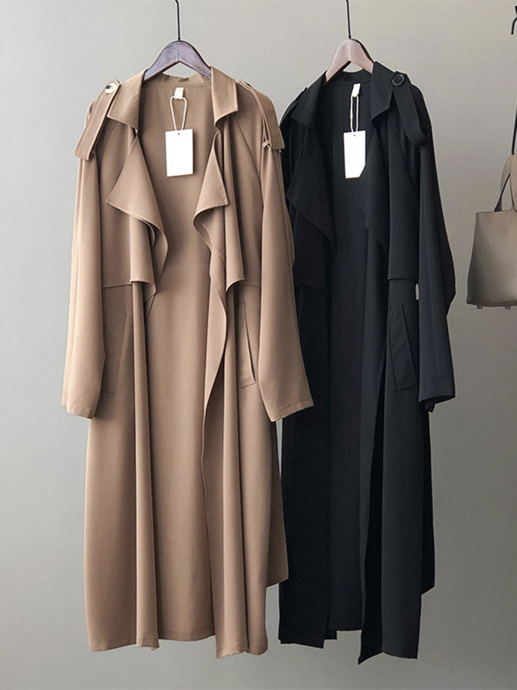 Valenzora | Elegant long trench coat briefcase with belt