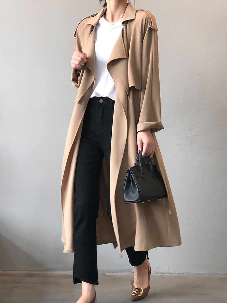 Valenzora | Elegant long trench coat briefcase with belt
