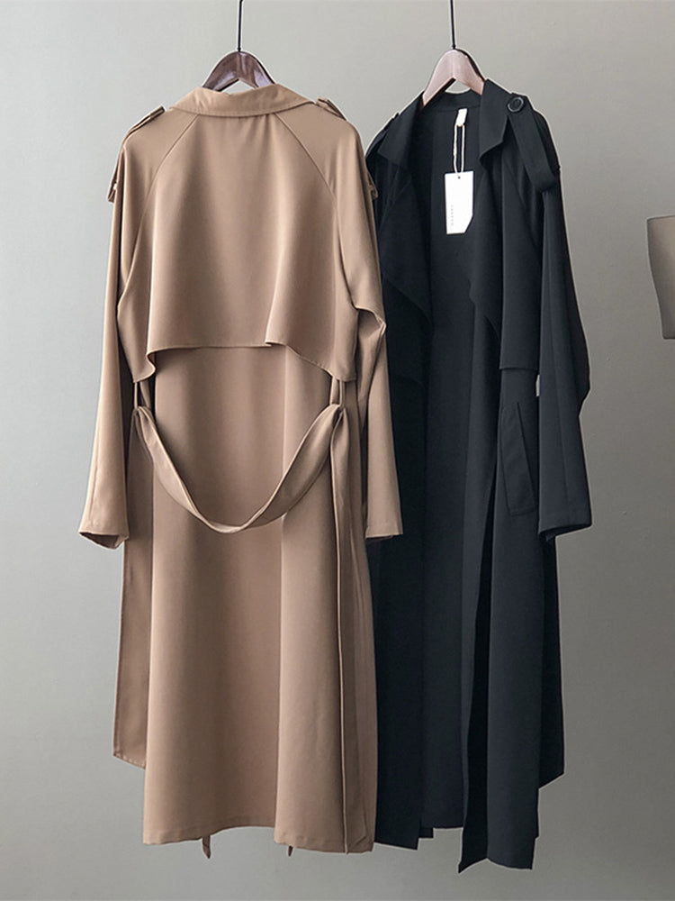 Valenzora | Elegant long trench coat briefcase with belt