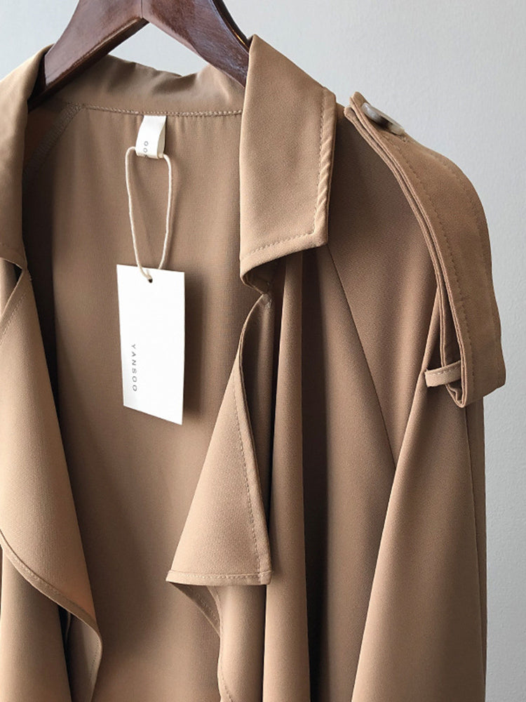 Valenzora | Elegant long trench coat briefcase with belt