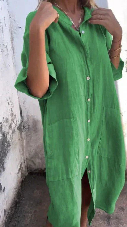 Valenzora | Elegant linen shirt dress with button placket
