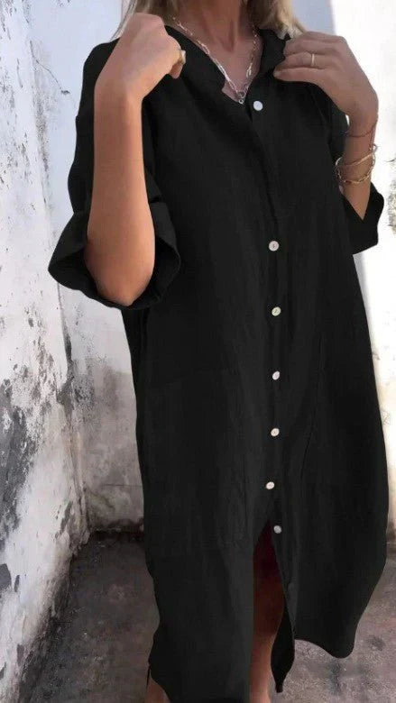 Valenzora | Elegant linen shirt dress with button placket