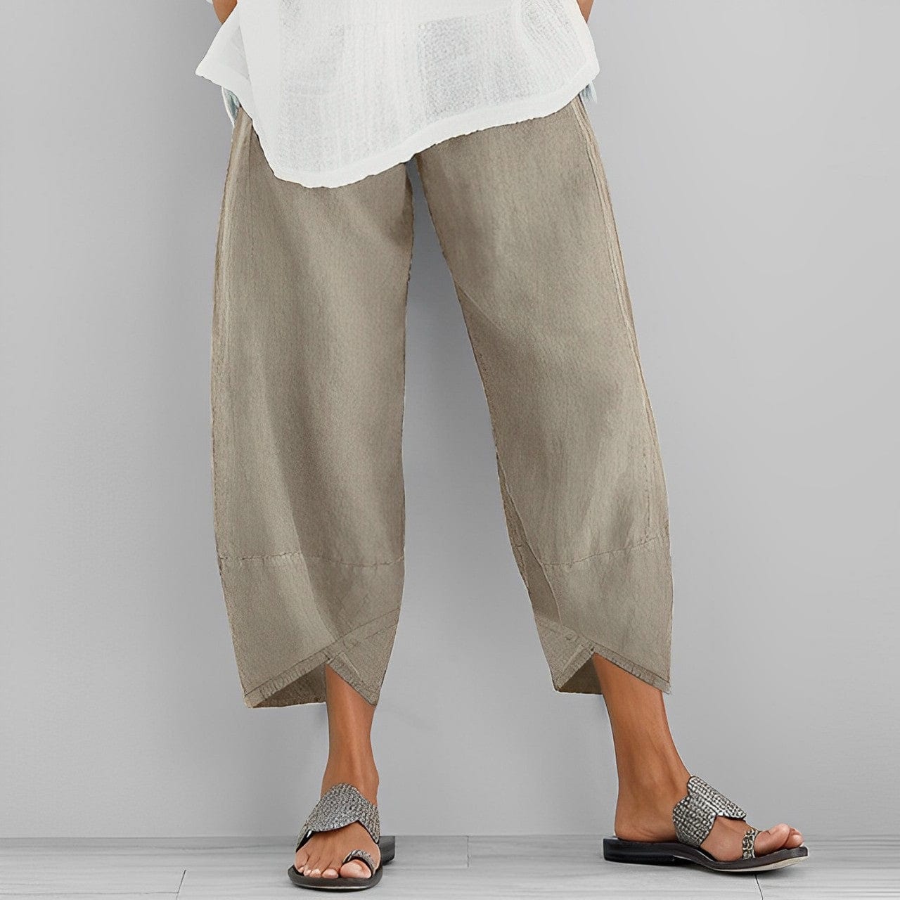 Valenzora | Trendy Wide Asymmetrical Linen Trousers for Women