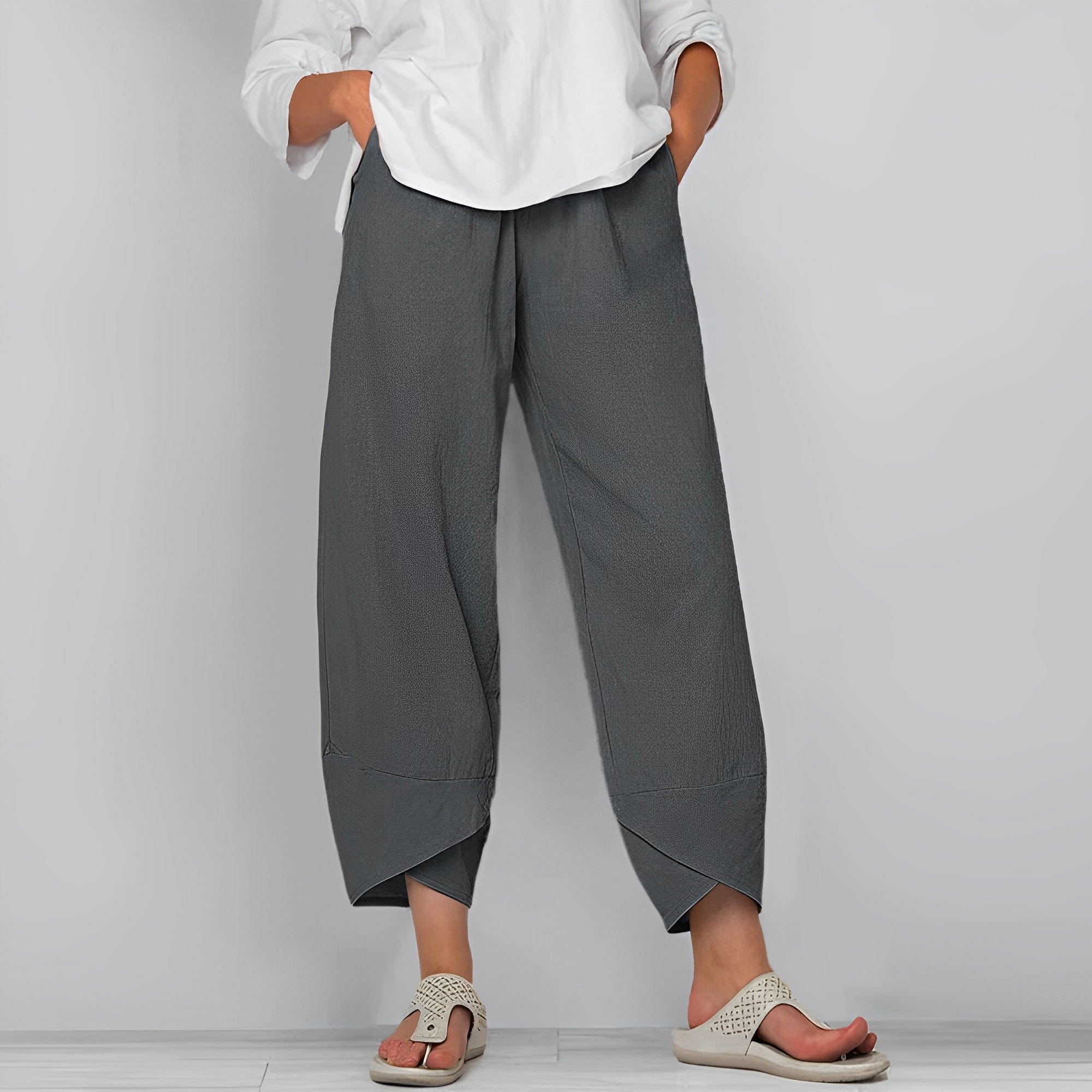 Valenzora | Trendy Wide Asymmetrical Linen Trousers for Women