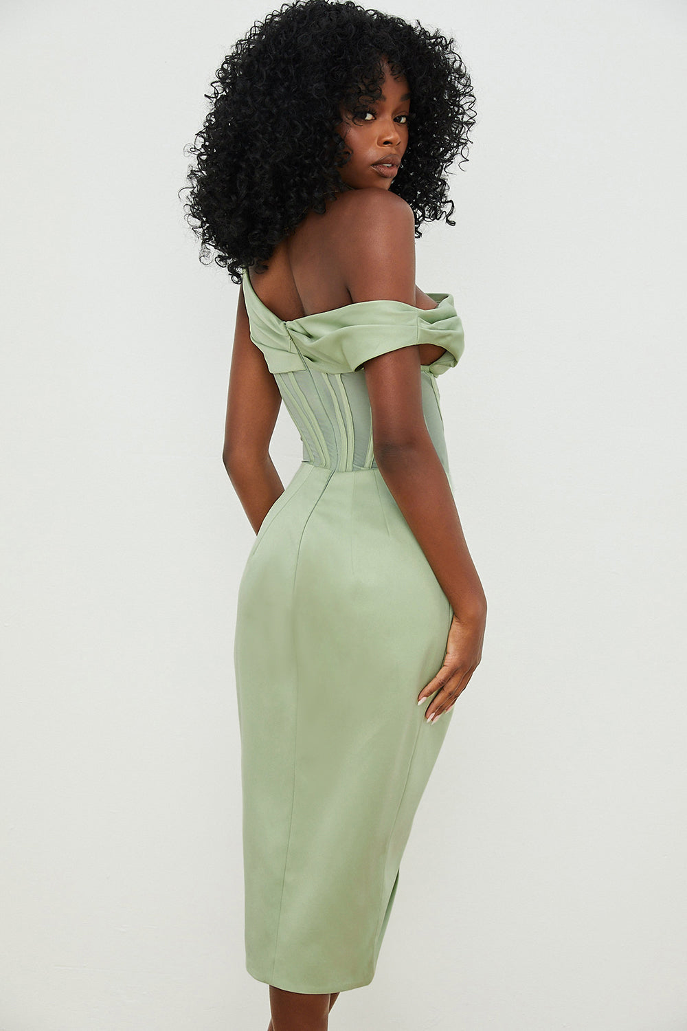 Valenzora | Asymmetrically draped midi corset dress