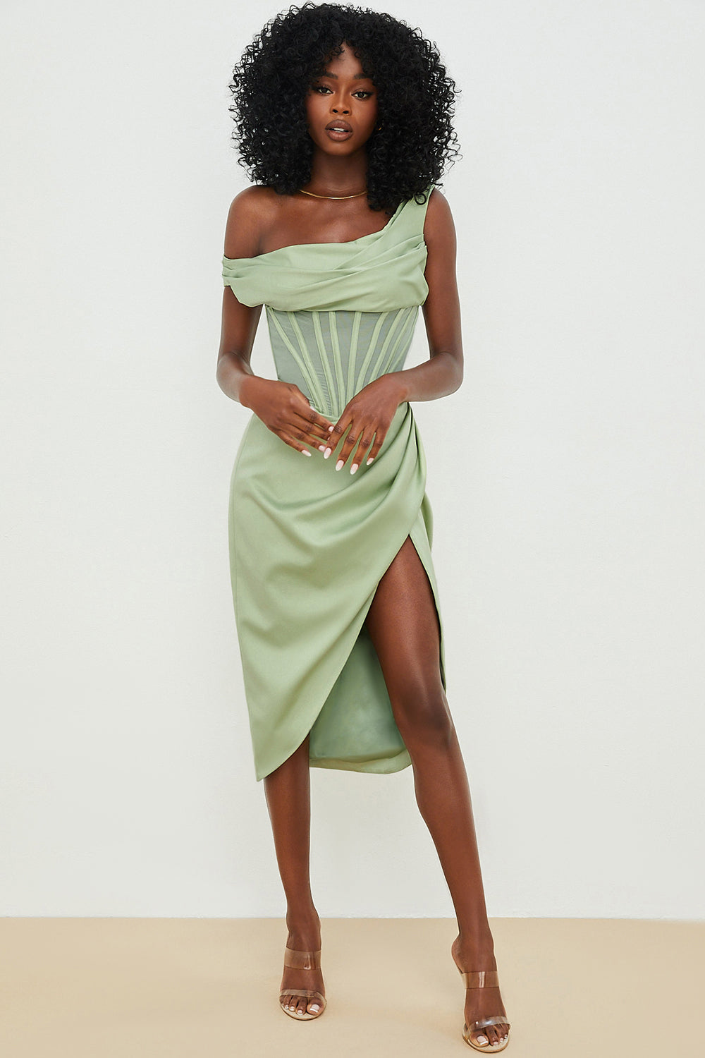Valenzora | Asymmetrically draped midi corset dress