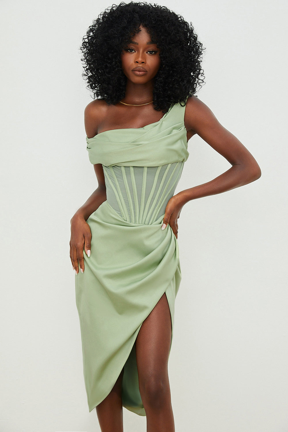Valenzora | Asymmetrically draped midi corset dress