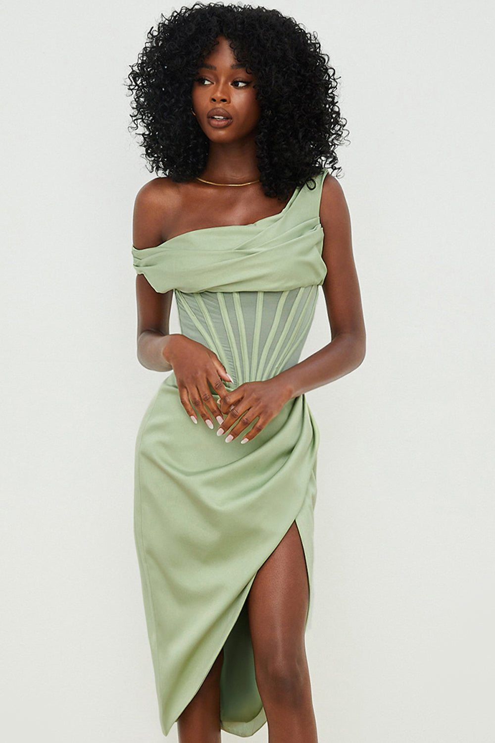 Valenzora | Asymmetrically draped midi corset dress