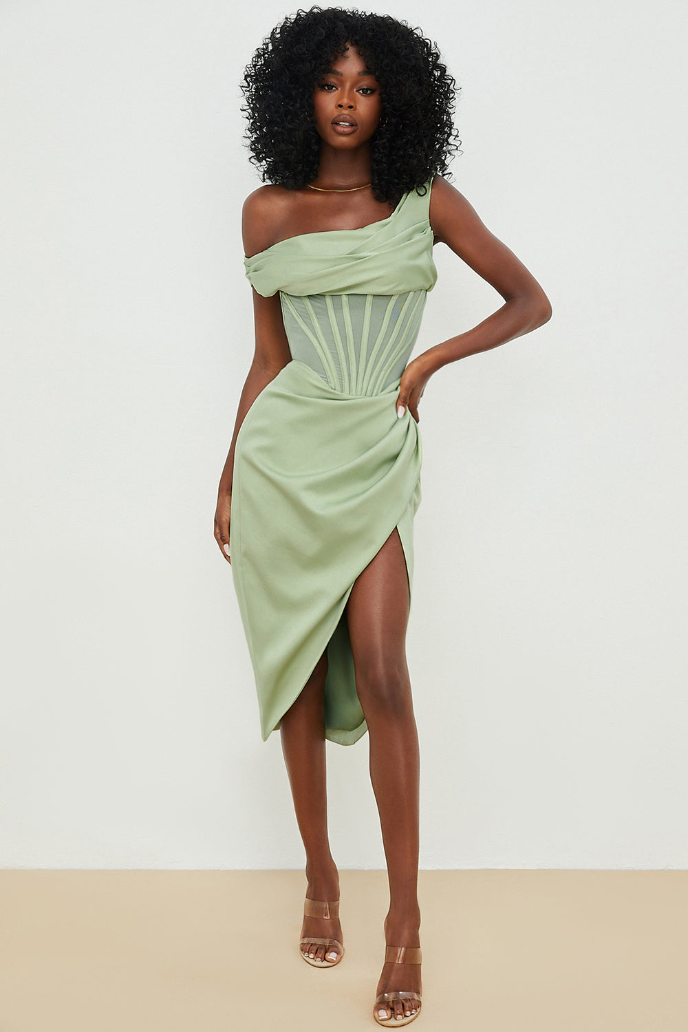 Valenzora | Asymmetrically draped midi corset dress