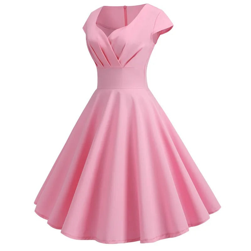 Valenzora | Vintage-Sommerkleid mit großem V-Ausschnitt, lockerer Passform und Rüschen