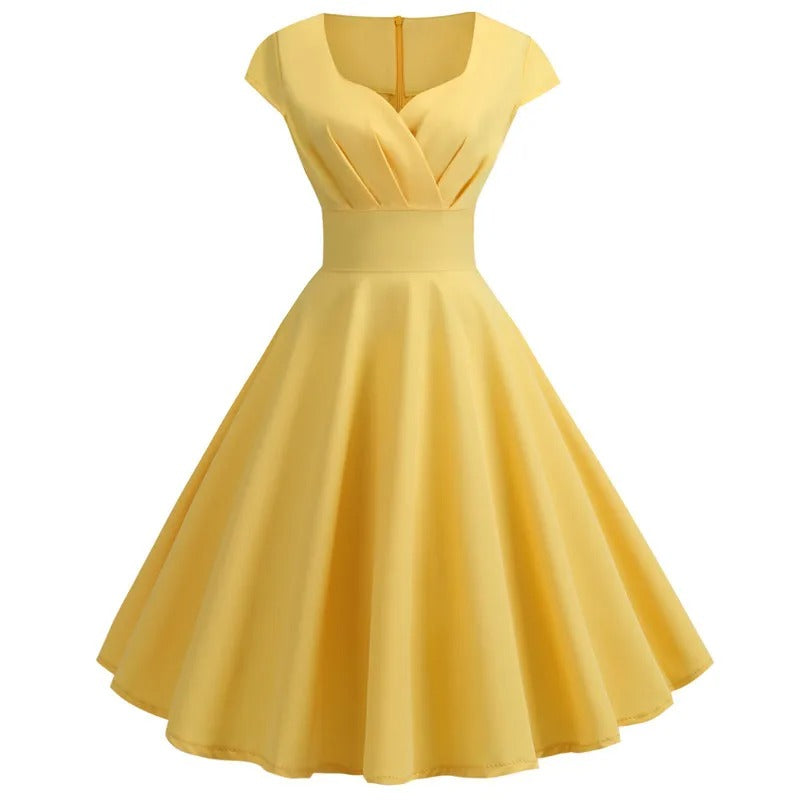 Valenzora | Vintage-Sommerkleid mit großem V-Ausschnitt, lockerer Passform und Rüschen