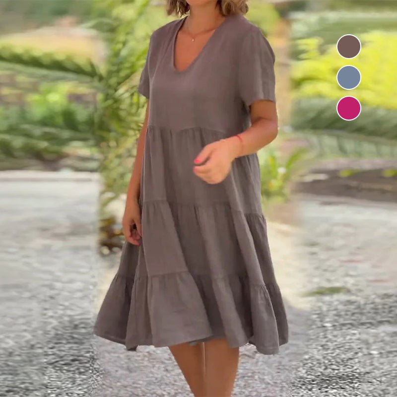 Valenzora | V-neck linen dress for women